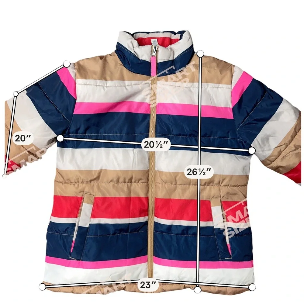 St John's Bay Womens Striped Puffer Jacket‎ Multi Color Full Zip Size Medium